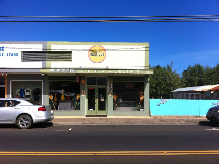 Back at Larry's Music, Kapaa, where Robert bought his ukelele